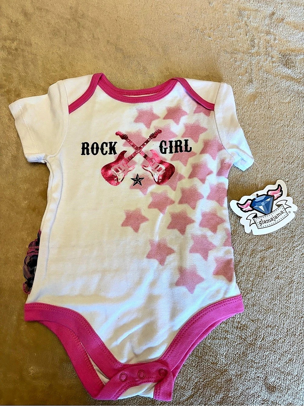 Rock & Republic Rock Star Bodysuit in White & Pink Baby 0-3M NWT